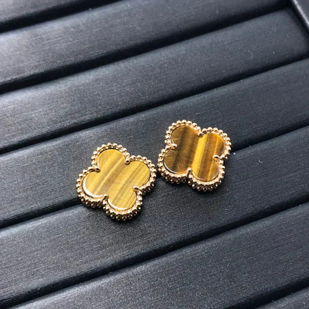 [Glow Jewelry]CLOVER MEDIUM 1 MOTIFS TIGER EYE EARRINGS