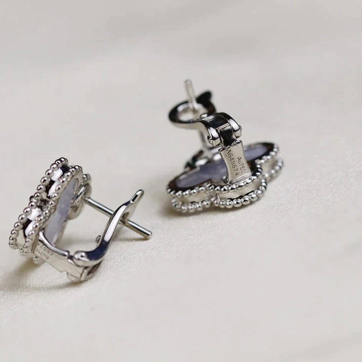 Glow Jewelry CLOVER MEDIUM 1 MOTIV WEISSE PERLMUTT-OHRRINGE SILBER