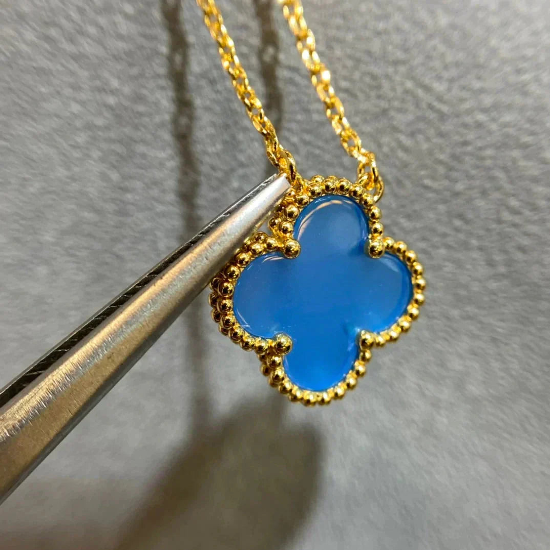 [Glow Jewelry]CLOVER 15MM BLUE AGATE NECKLACE