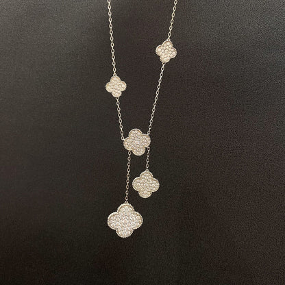 „Glow Jewelry“ Halskette „CLOVER 5 MOTIFS“ aus Silber mit Diamanten