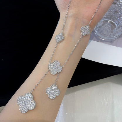 „Glow Jewelry“ Halskette „CLOVER 5 MOTIFS“ aus Silber mit Diamanten