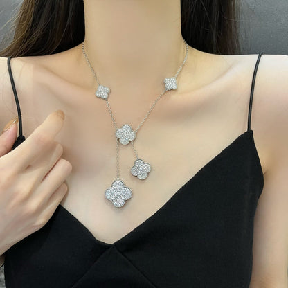 „Glow Jewelry“ Halskette „CLOVER 5 MOTIFS“ aus Silber mit Diamanten