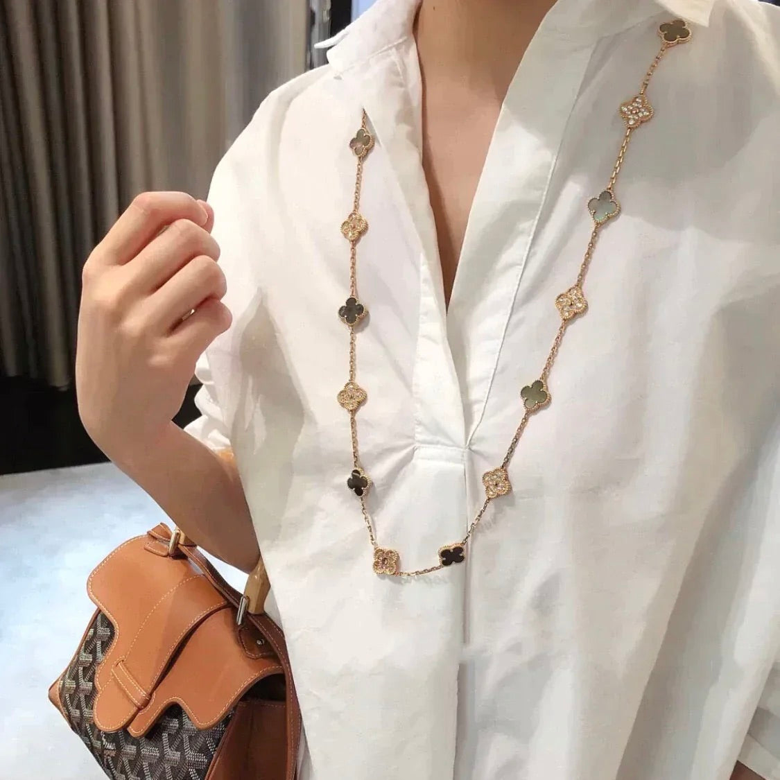 [Glow Jewelry]CLOVER 20 MOTIFS DARK MOP DIAMOND  NECKLACE