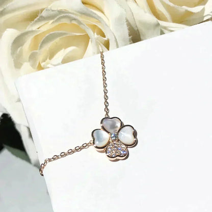 [Glow Jewelry]CLOVER MOP DIAMOND ROSE GOLD NECKLACE