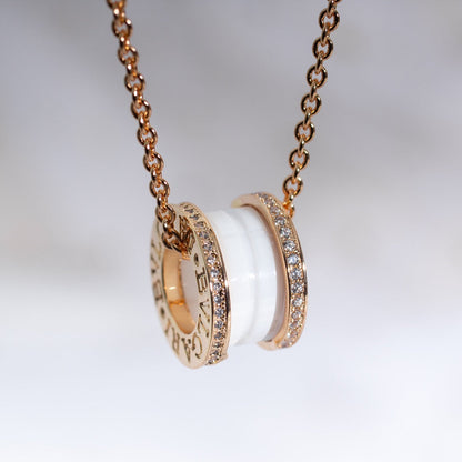 [Glow Jewelry]ZERO 1 WHITE CERAMIC PINK GOLD DIAMOND NECKLACE
