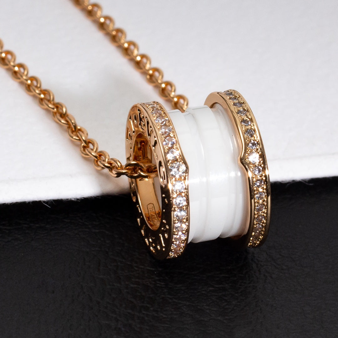 [Glow Jewelry]ZERO 1 WHITE CERAMIC PINK GOLD DIAMOND NECKLACE