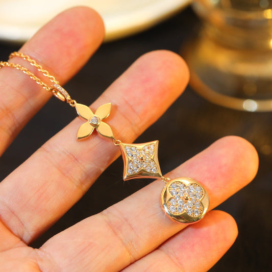 „Glow Jewelry“ „STAR AND SUN“ DIAMANTEN-HALSKETTE AUS ROSÉGOLD