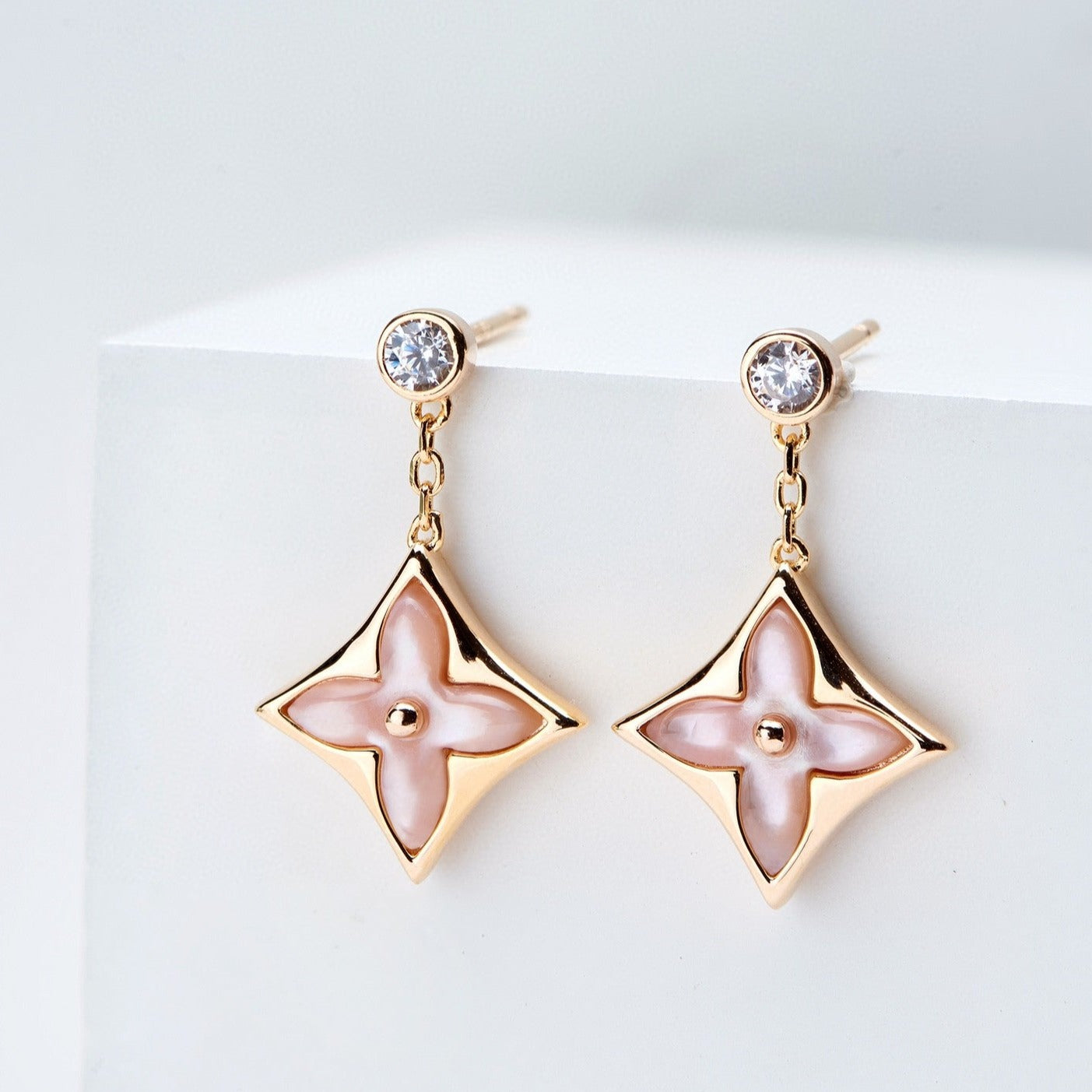 ¡®Glow Jewelry¡¯DOUBLE STAR ROSÉGOLDENE MOP-TROPFENOHRRINGE