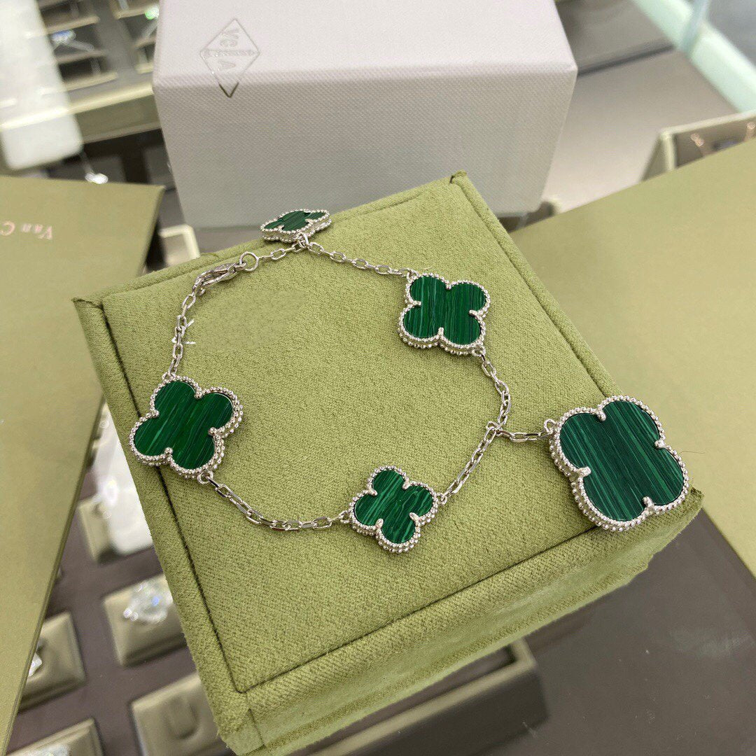 ¡®Glow Jewelry¡¯CLOVER 5 MOTIFS SILBER MALACHIT ARMBAND