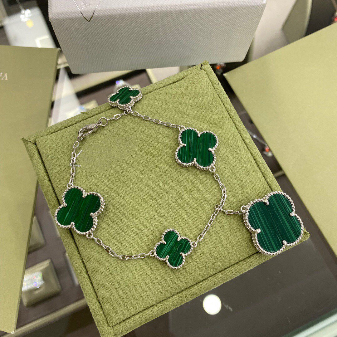 ¡®Glow Jewelry¡¯CLOVER 5 MOTIFS SILBER MALACHIT ARMBAND