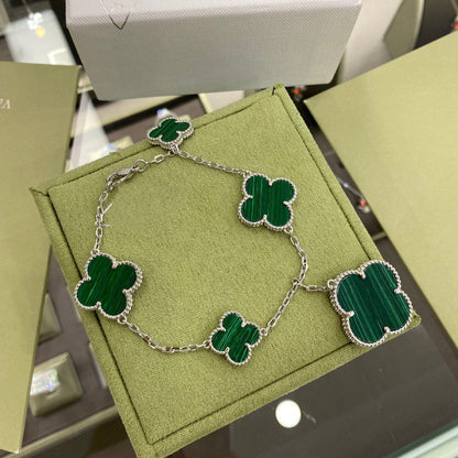 ¡®Glow Jewelry¡¯CLOVER 5 MOTIFS SILBER MALACHIT ARMBAND
