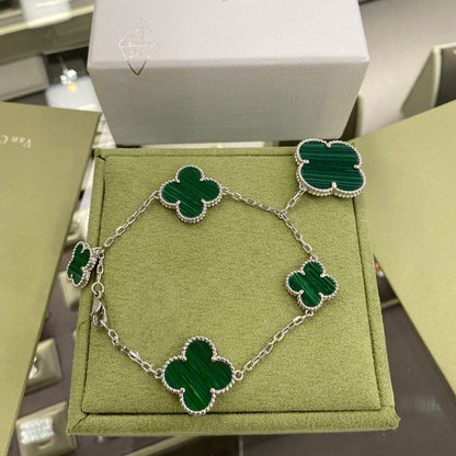 ¡®Glow Jewelry¡¯CLOVER 5 MOTIFS SILBER MALACHIT ARMBAND