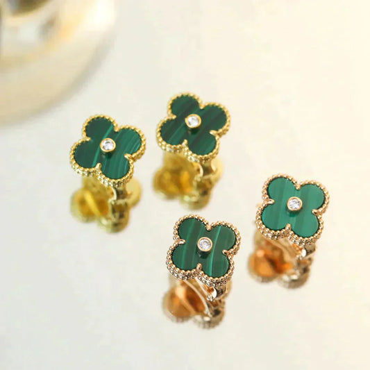 „Glow Jewelry“ CLOVER MEDIUM 1 MOTIVE MALACHIT DIAMANT OHRRINGE