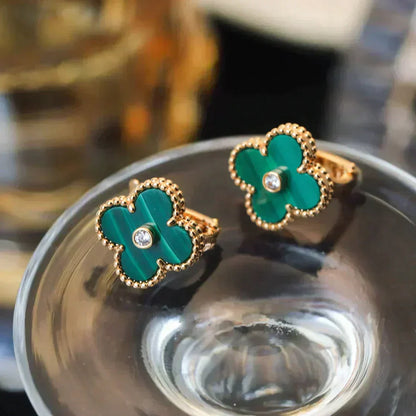 [Glow Jewelry]CLOVER MEDIUM 1 MOTIFS MALACHITE DIAMOND EARRINGS