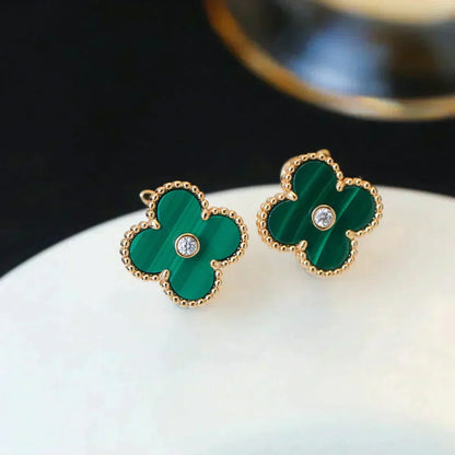 [Glow Jewelry]CLOVER MEDIUM 1 MOTIFS MALACHITE DIAMOND EARRINGS
