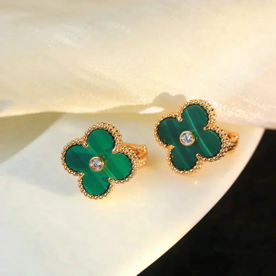 ¡®Glow Jewelry¡¯CLOVER MEDIUM 1 MOTIFS MALACHITE DIAMOND EARRINGS