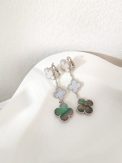 ¡®Glow Jewelry¡¯CLOVER 3 MOTIFS CHALCEDONY DARK MOP SILVER EARRINGS