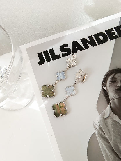 ¡®Glow Jewelry¡¯CLOVER 3 MOTIFS CHALCEDONY DARK MOP SILVER EARRINGS
