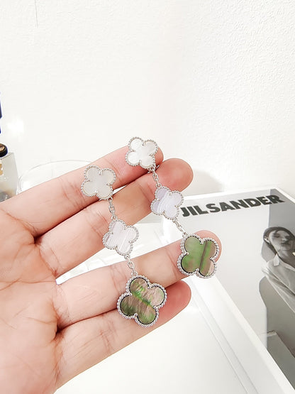 ¡®Glow Jewelry¡¯CLOVER 3 MOTIFS CHALCEDONY DARK MOP SILVER EARRINGS