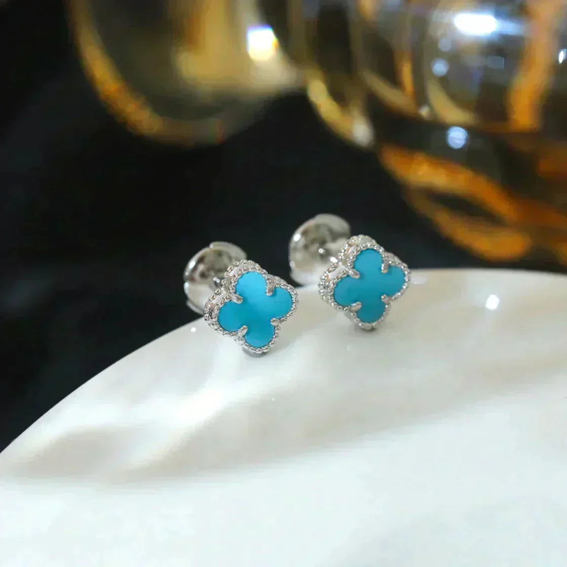 ¡®Glow Jewelry¡¯CLOVER MINI 9.5MM ONYX STUD EARRINGS SILVER
