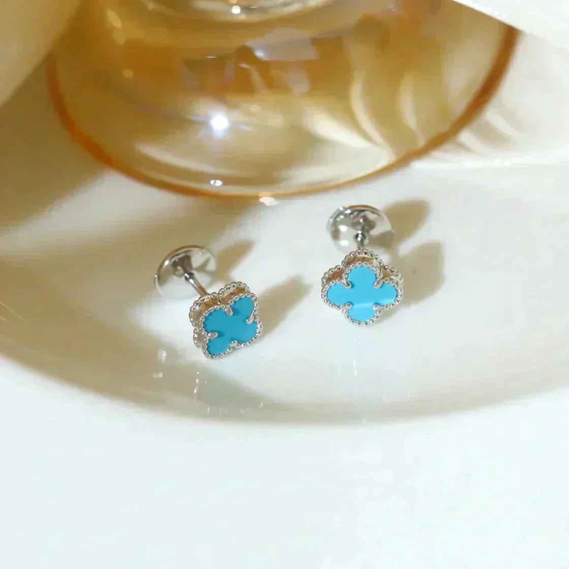 ¡®Glow Jewelry¡¯CLOVER MINI 9.5MM ONYX STUD EARRINGS SILVER