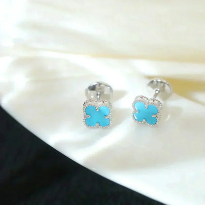 [Glow Jewelry]CLOVER MINI 9.5MM ONYX STUD EARRINGS SILVER
