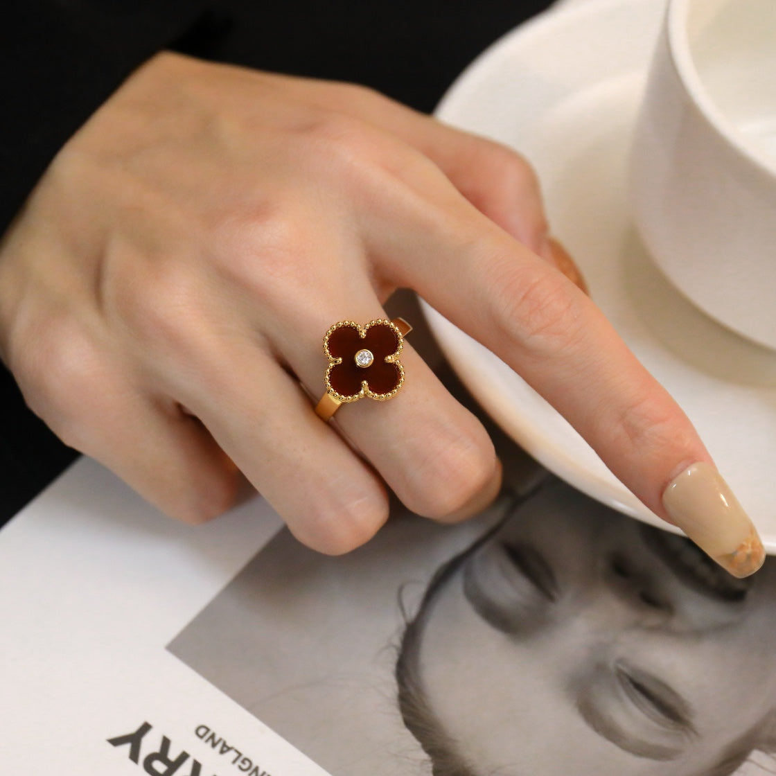 [Glow Jewelry]CLOVER CARNELIAN RING ROSE GOLD DIAMOND