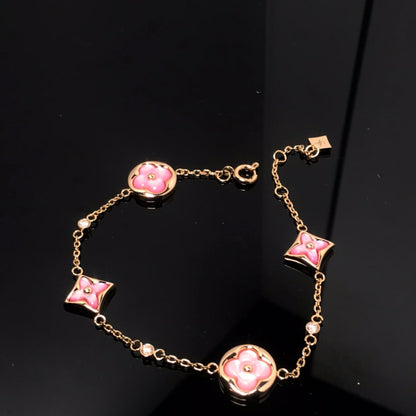 [Glow Jewelry]STAR AND SUN 4 MOTIF PINK MOP PINK GOLD BRACELET