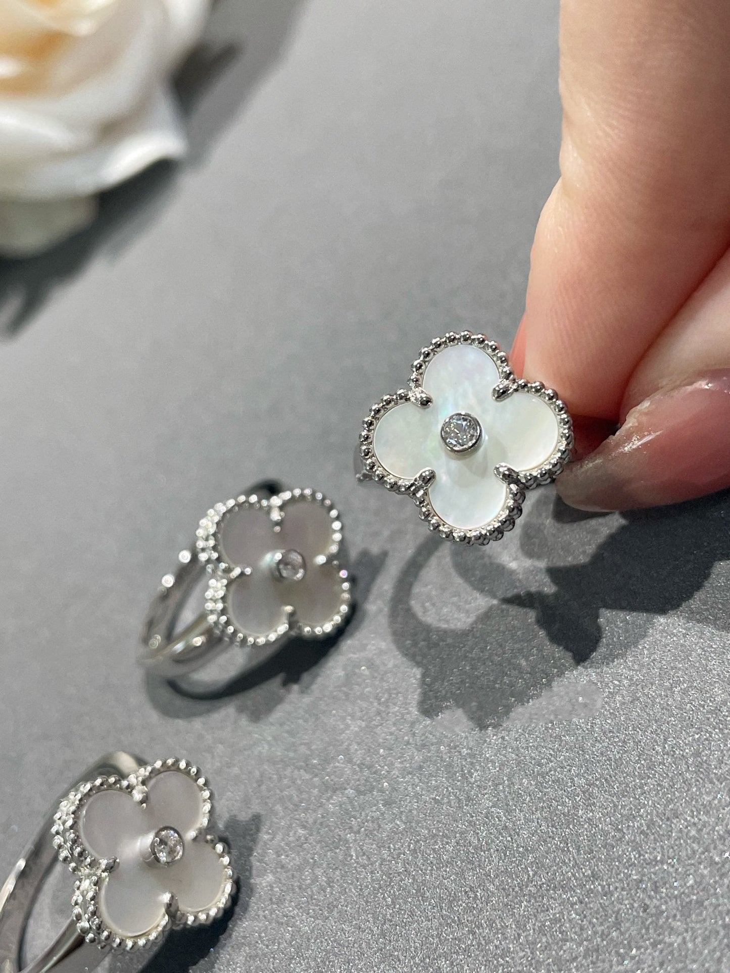 [Glow Jewelry]CLOVER SILVER MOP DIAMOND RING