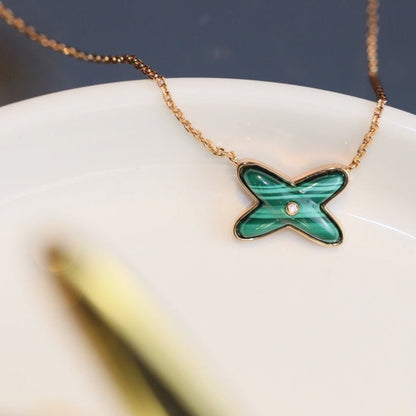 „Glow Jewelry“ JEUX MALACHIT 1 DIAMANT ROSÉGOLD-HALSKETTE