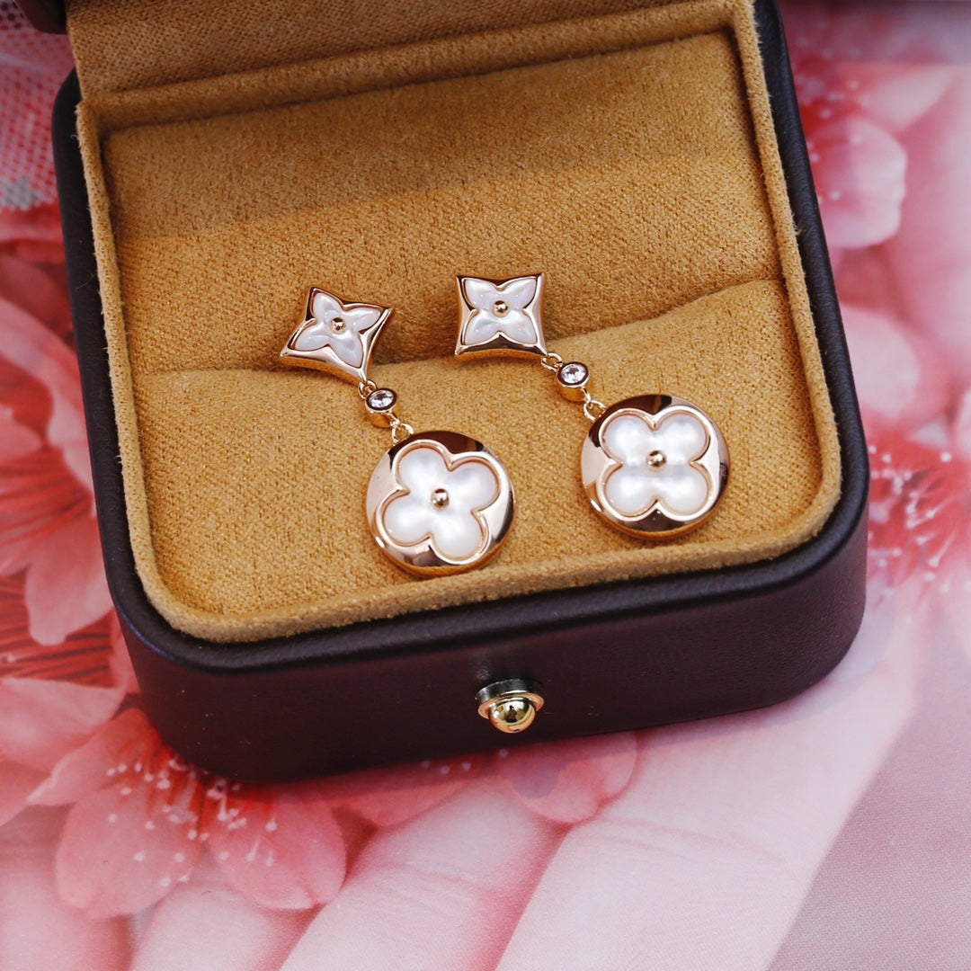 [Glow Jewelry]STAR AND SUN PINK GOLD MOP DROP EARRINGS