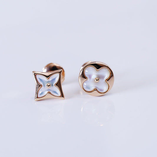 [Glow Jewelry]STAR AND SUN PINK GOLD MOP STUD EARRINGS