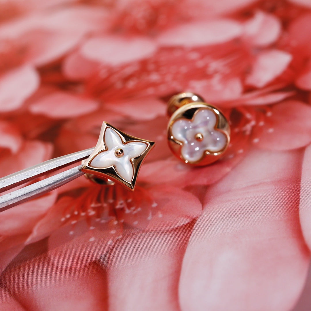 [Glow Jewelry]STAR AND SUN PINK GOLD MOP STUD EARRINGS