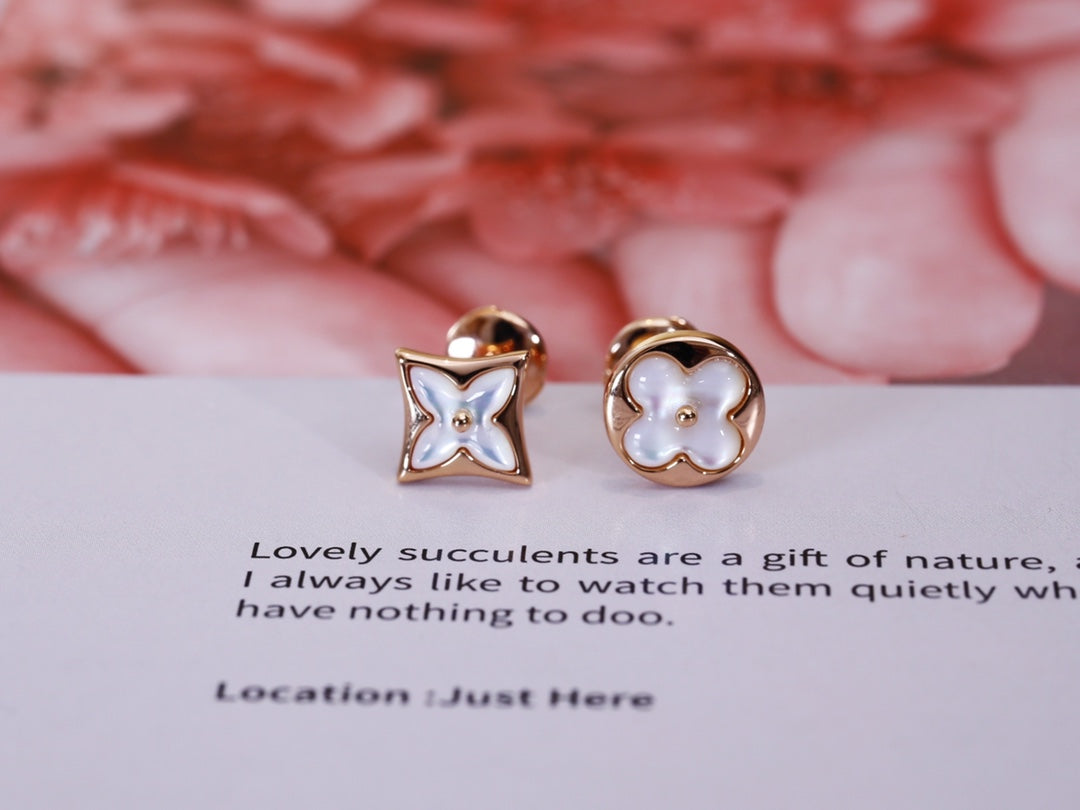 [Glow Jewelry]STAR AND SUN PINK GOLD MOP STUD EARRINGS