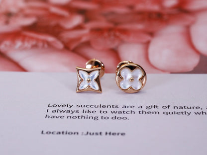 [Glow Jewelry]STAR AND SUN PINK GOLD MOP STUD EARRINGS