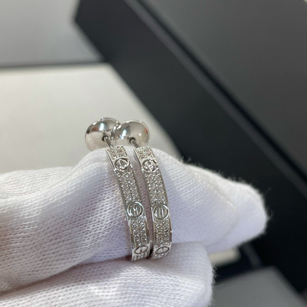 [Glow Jewelry]LOVE DIAMOND SILVER HOOP EARRINGS
