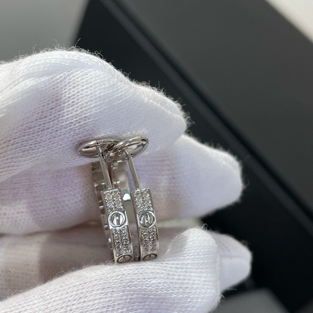 [Glow Jewelry]LOVE DIAMOND SILVER HOOP EARRINGS