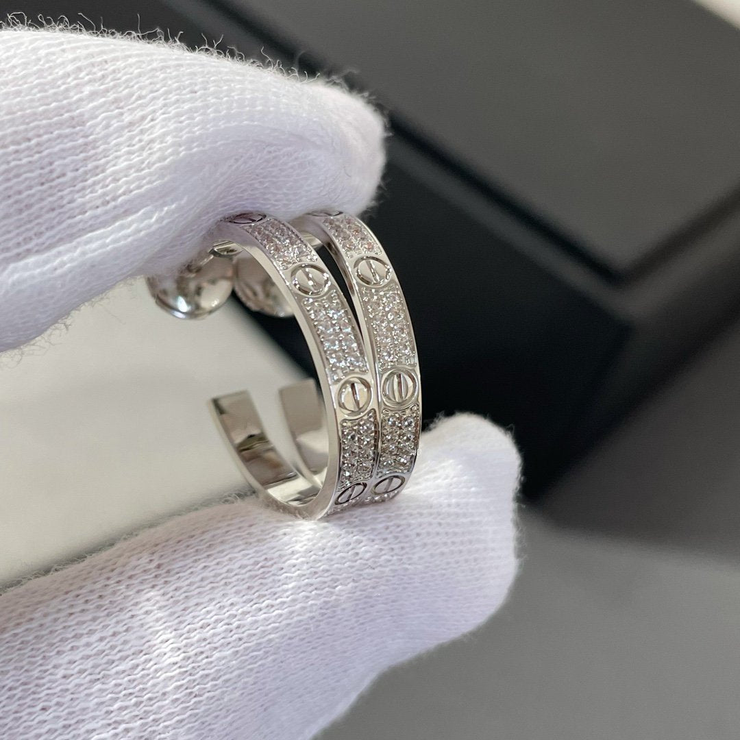 [Glow Jewelry]LOVE DIAMOND SILVER HOOP EARRINGS