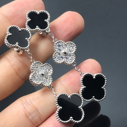 [Glow Jewelry]CLOVER 3 MOTIF DIAMOND ONYX SILVER EARRINGS