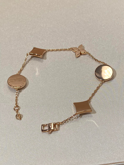 [Glow Jewelry]STAR AND SUN 5 MOTIF MOP PINK GOLD BRACELET