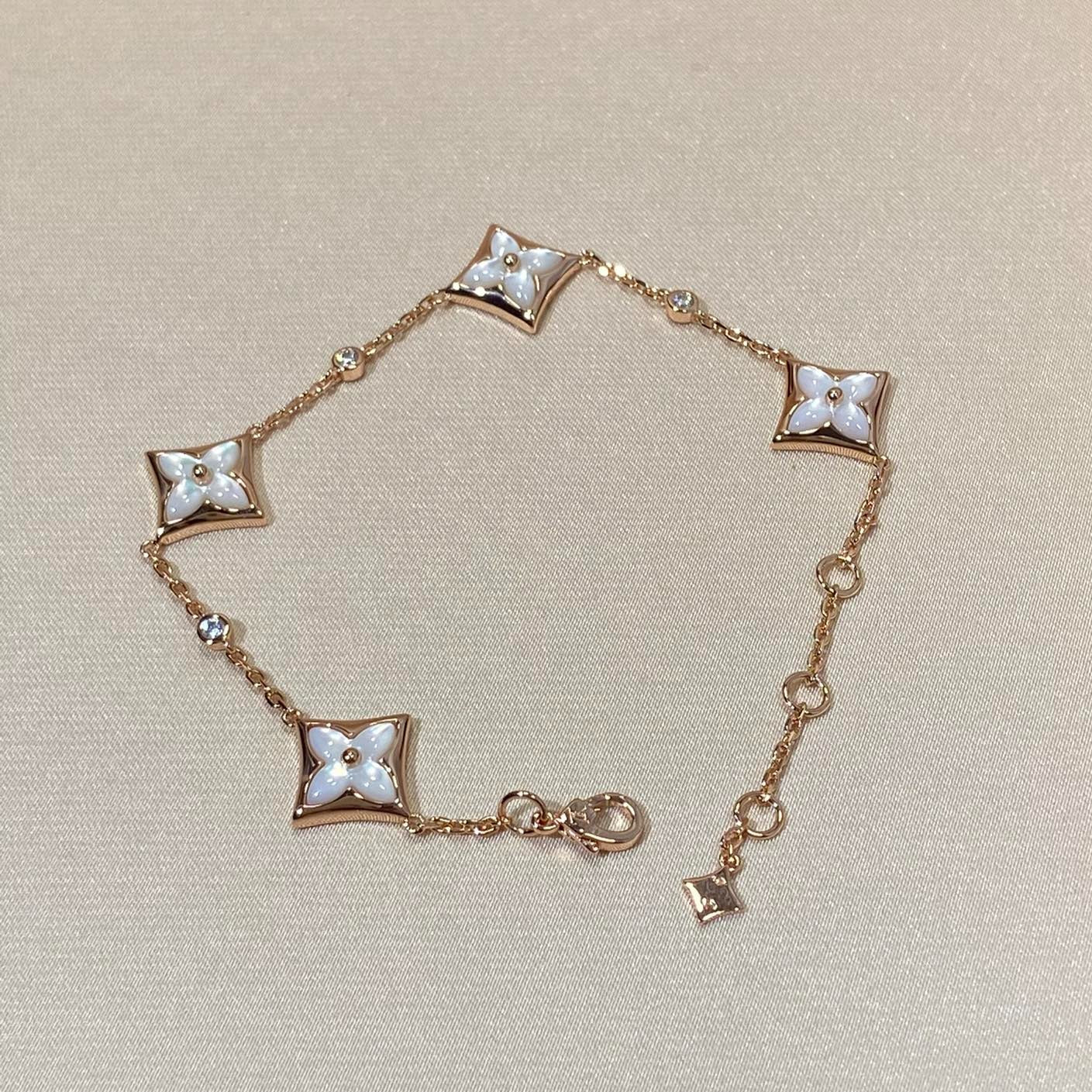 [Glow Jewelry]STAR 4 MOTIF MOP DIAMOND PINK GOLD BRACELET