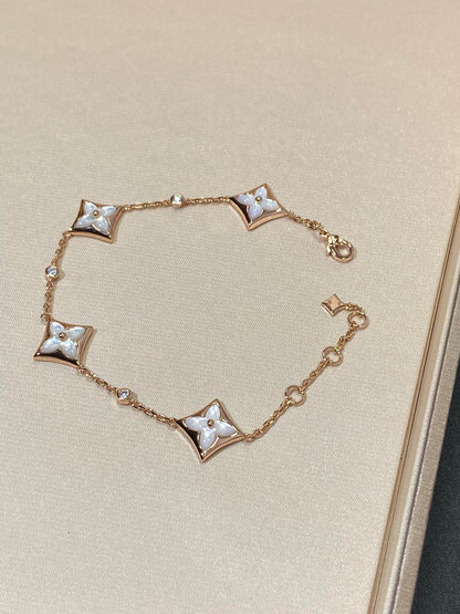 [Glow Jewelry]STAR 4 MOTIF MOP DIAMOND PINK GOLD BRACELET