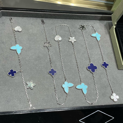 Glow Jewelry Glücksklee Silber 11-Motiv-Halskette