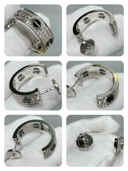 [Glow Jewelry]LOVE CERAMIC DIAMOND PAVED SILVER EARRINGS