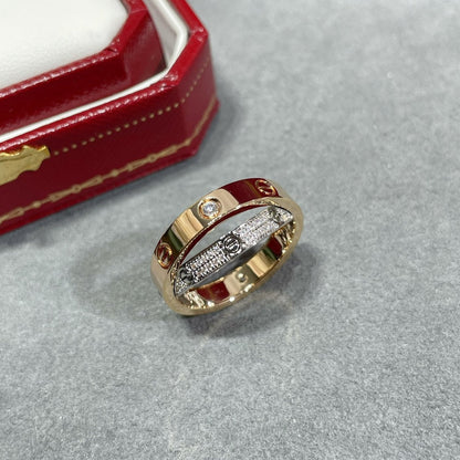 [Glow Jewelry]LOVE PINK GOLD SILVER DIAMOND DOUBLE RING