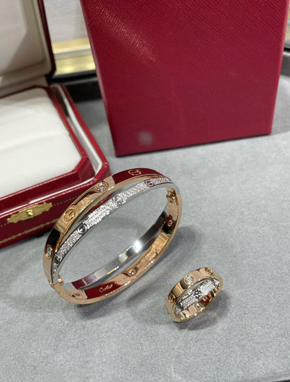 ¡®Glow Jewelry¡¯LOVE PINK GOLD SILVER DIAMOND DOUBLE RING