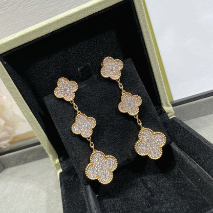 ¡®Glow Jewelry¡¯CLOVER 3 MOTIFS DIAMOND PAVED ROSE GOLD EARRINGS