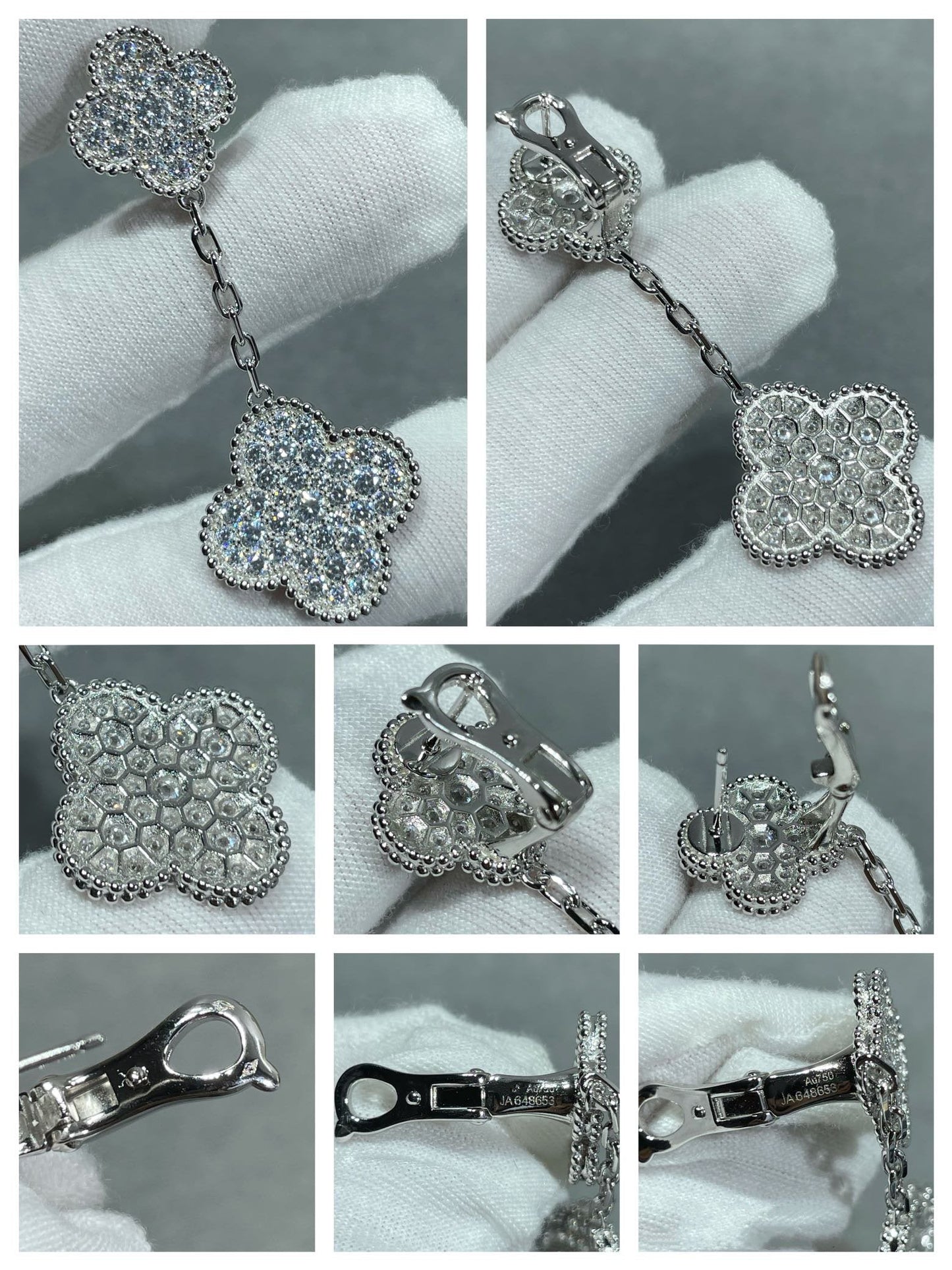 ¡®Glow Jewelry¡¯CLOVER 2 MOTIFS DIAMOND PAVED SILVER EARRINGS