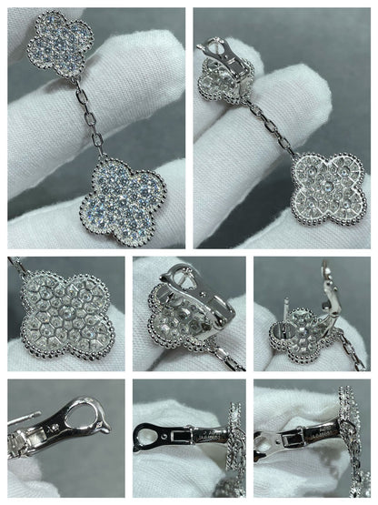 ¡®Glow Jewelry¡¯CLOVER 2 MOTIFS DIAMOND PAVED SILVER EARRINGS