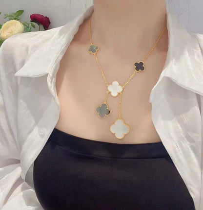 „Glow Jewelry“ KLEE 6 MOTIV PERLMUTT ONYX GOLD HALSKETTE